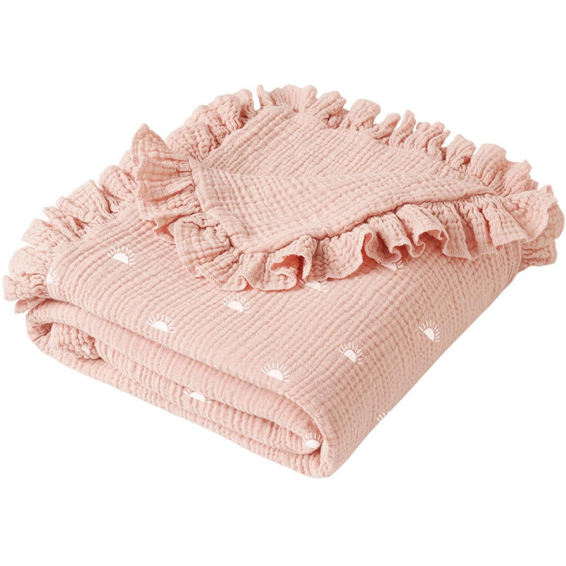 Custom Embroidered Floral Muslin Baby Blanket with Ruffled Trim