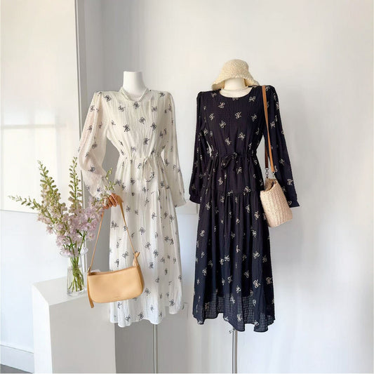 Vintage Floral Print Tie-Waist Midi Dress