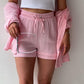 Textured Shirt + Drawstring Shorts 2-Piece Set