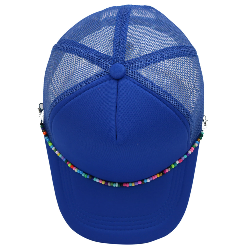 Multicolor Beaded Band Black Trucker Hat
