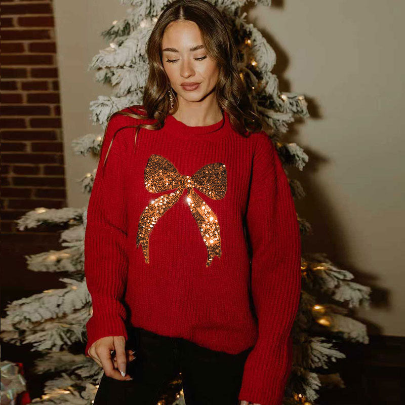Golden Bow Chunky Knit Sweater
