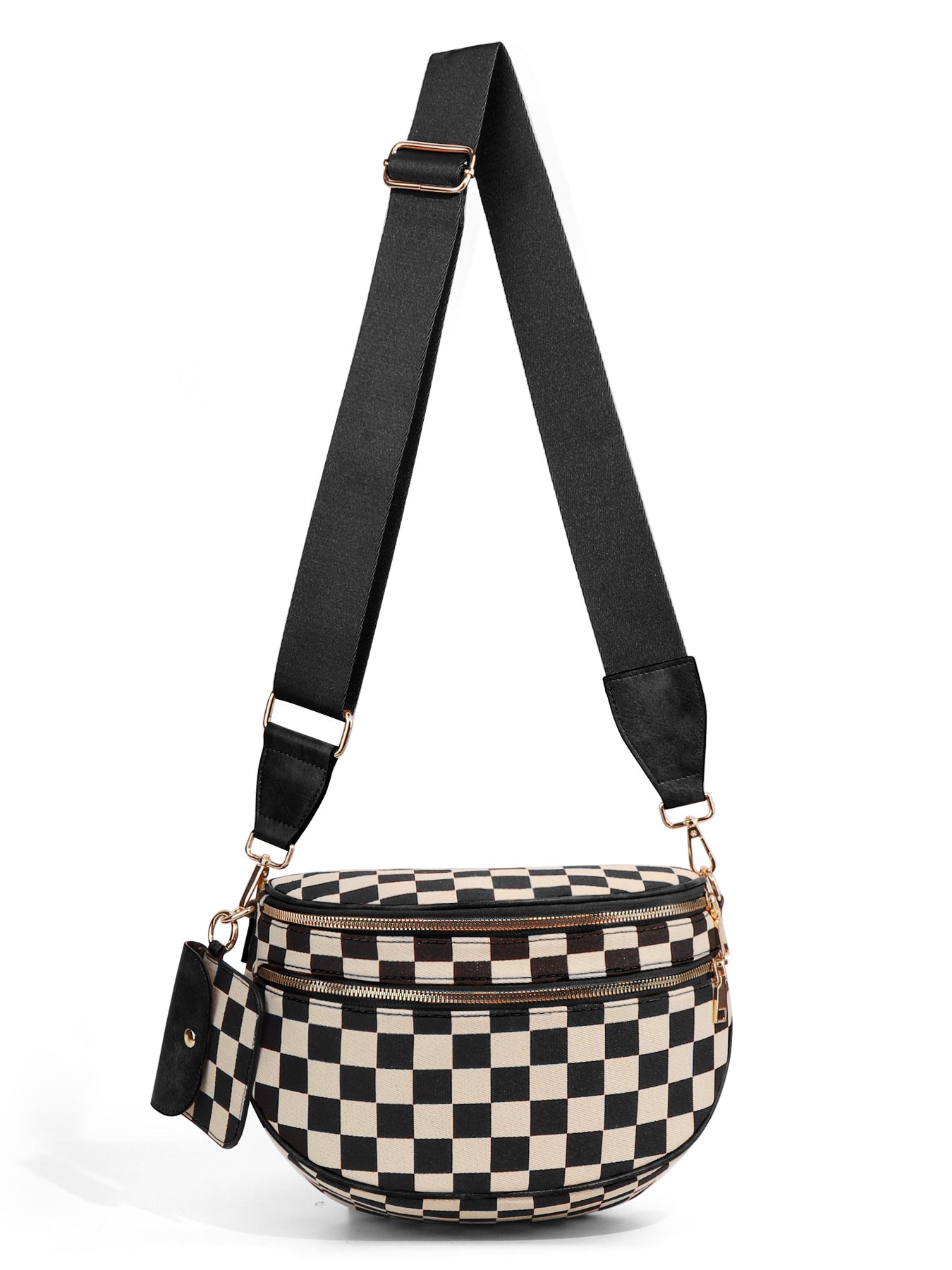 Checkered Crossbody Bag with Detachable Pouch