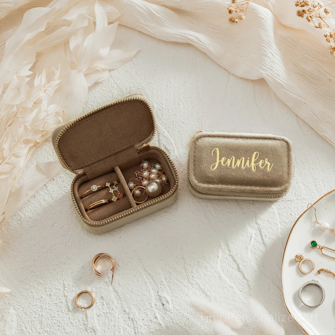 Custom Name Mini Velvet Jewelry Case