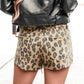 Retro Leopard Print Ripped Edge High Waisted Denim Shorts