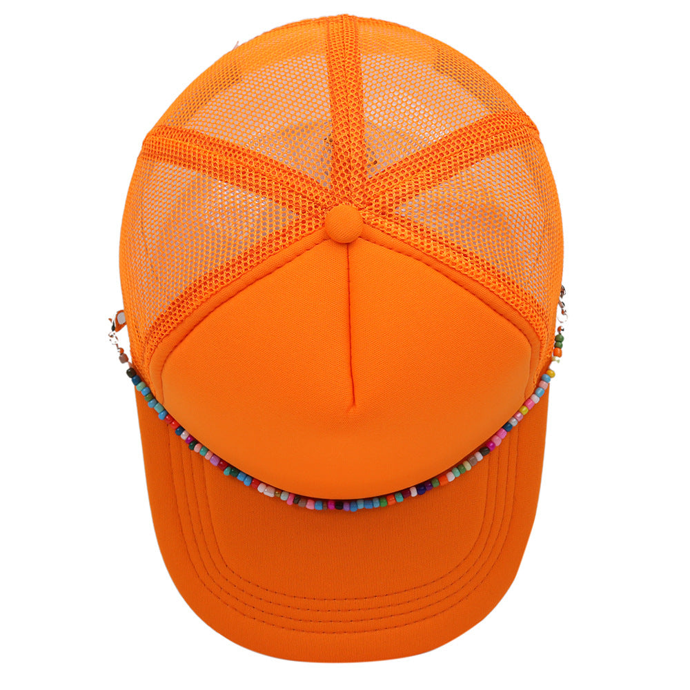 Multicolor Beaded Band Black Trucker Hat