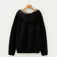 Elastic Cuffs Leopard Contrast Drawstring Hoodie