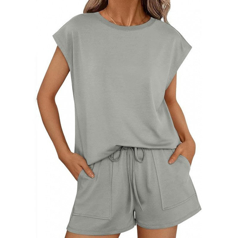 Short Sleeve Lounge Top and Shorts Set with Relaxed Fit