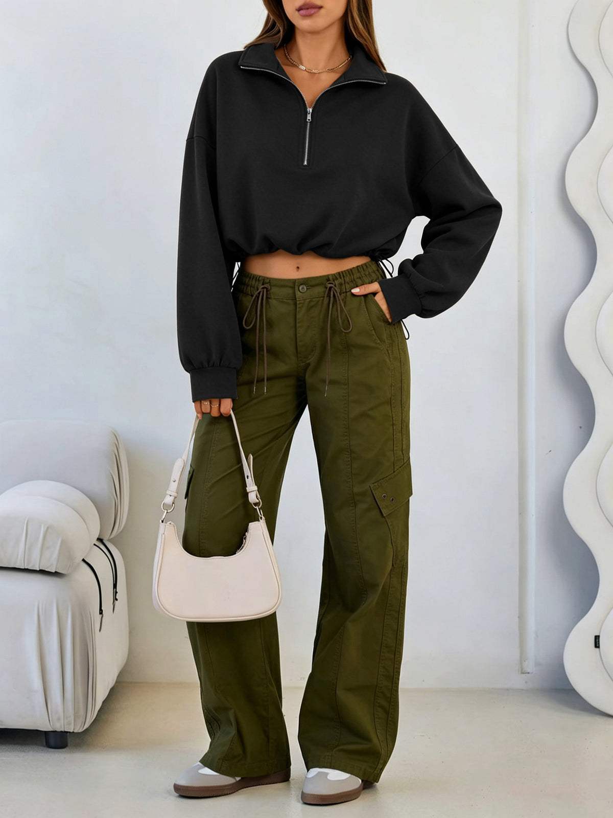 Women's Cropped Half-Zip Sweatshirt