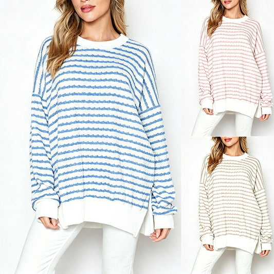 Bubble Poly Cotton Stripe Tunic with Side Slit