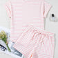 Stripe Knitted Short Sleeve Top and Drawstring Shorts Set