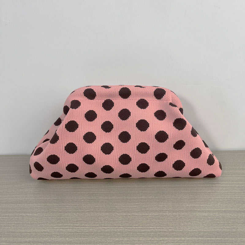 Polka Dot Knitted Kiss-Lock Clutch Bag