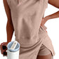 Two Pieces Mineral Wash Cotton Tank Top Lined Split Athletic Skirt Set