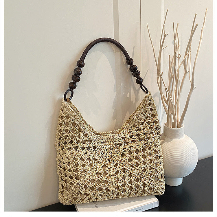 Women Boho Woven Mesh Beach Tote Bag Large Capacity Crochet Vacation Shoulder Handbag