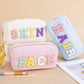 Corduroy Cosmetic Bag with Embroidered Letters