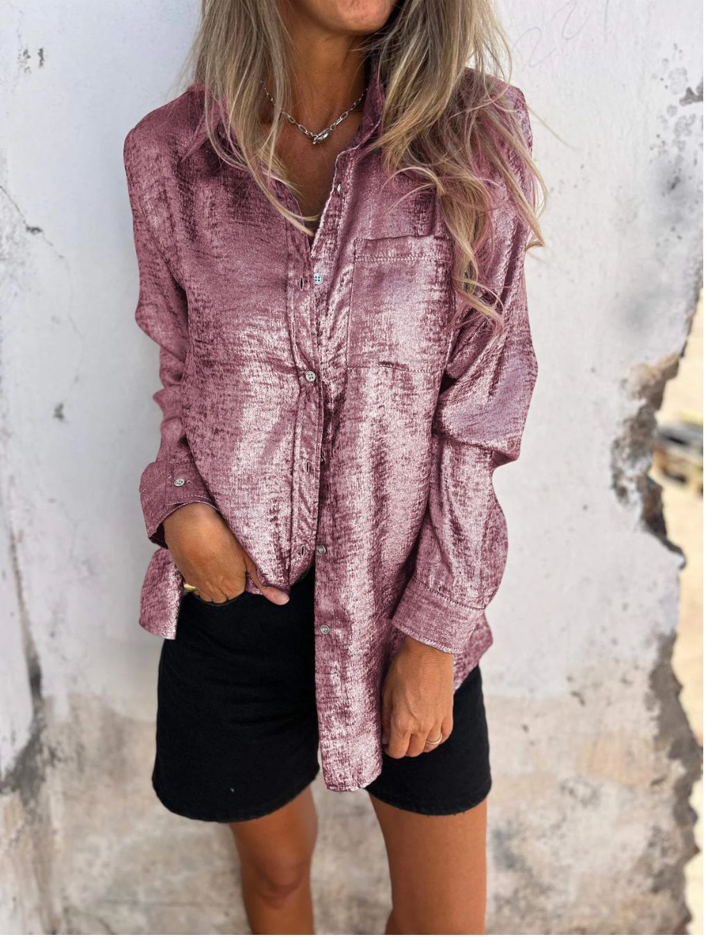 Casual Metallic Stylish Roll-Neck Shirt