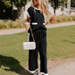 Color Block Pocketed T Shirt and Wide Leg Pants Set