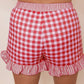 Gingham Print Ruffle Striped Detail Lace Tie Shorts