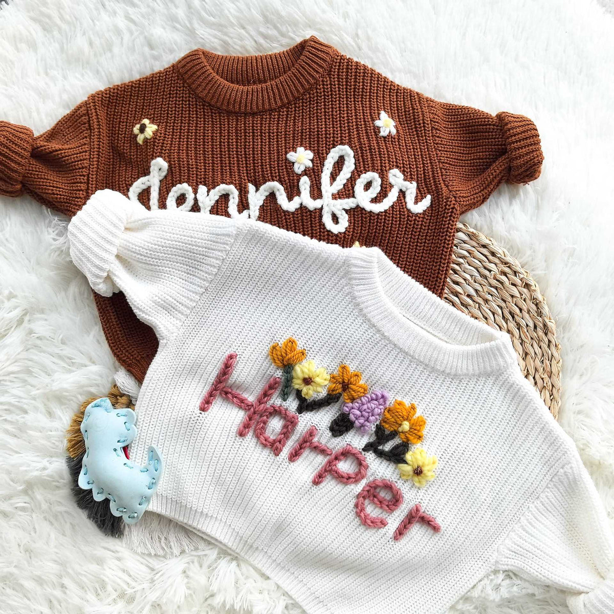 Hand Embroidered Personalized Name Chunky Knit Sweater