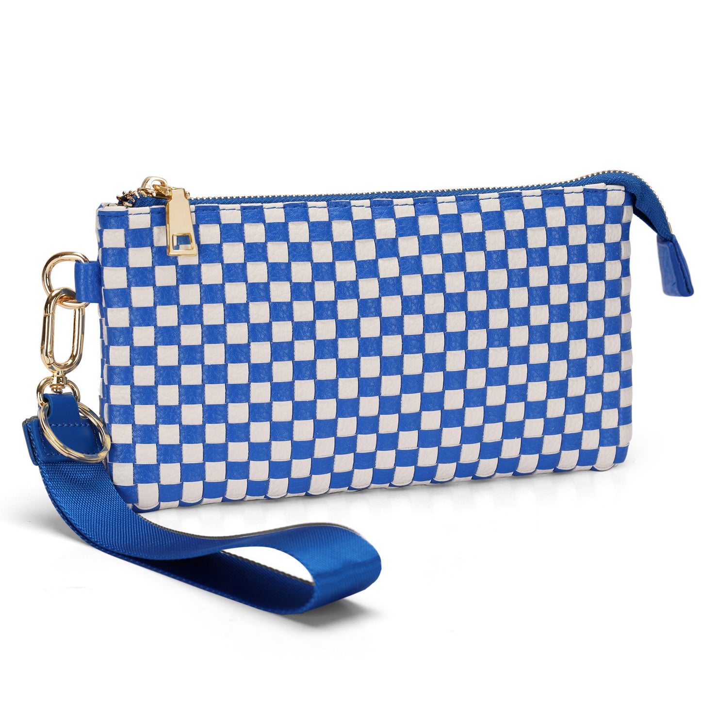 Checkered Woven Clutch Wristlet PU Leather Large Size Patterned Wallet