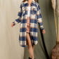 Checkered Lapel Pocket Long Coat