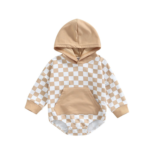 Checkered Bubble Hooded Romper