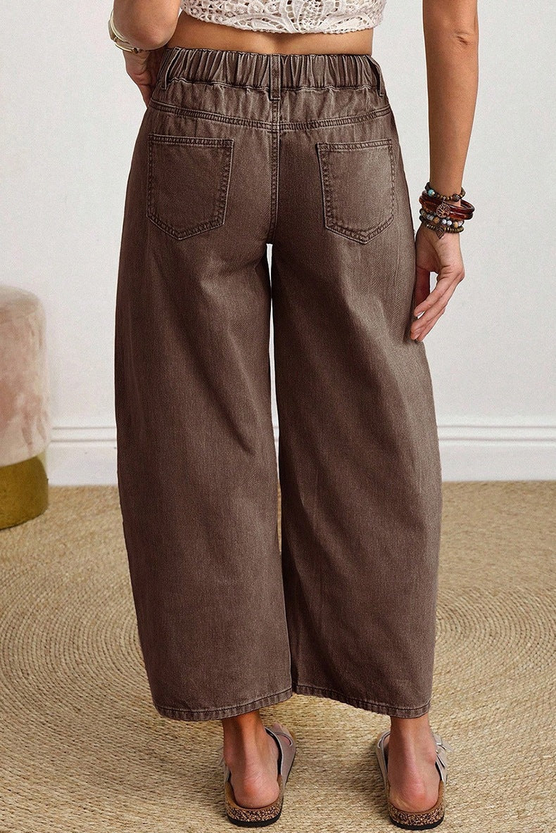 Square Patch Pocket Ankle-length Barrel Jeans