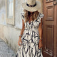 Abstract Print V Neck Ruffle Maxi Dress