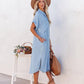 Solid Denim Short Sleeve Slit Shirt Dress