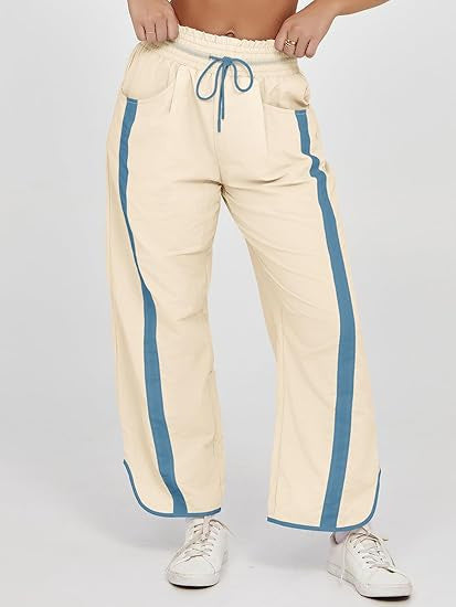 Retro Contrast Side Stripe Wide Leg Track Pants