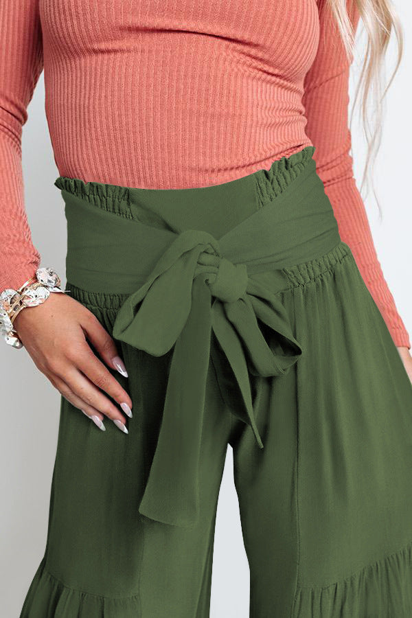 Boho Strappy Elastic Waist Wide Leg Pants