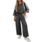 Leopard Print Varsity Striped Detail 3/4 Sleeve Top Shift Pant Set