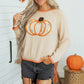 Parchment Floral Embroidery Pumpkin Long Sleeve Round Neck Sweater