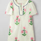Apricot Floral Short Sleeve Split Neck Loose Mini Dress