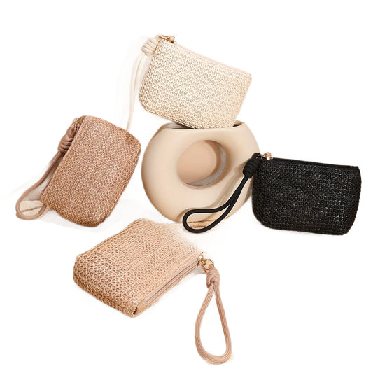 Women's Woven Straw Coin Purse / Mini Handheld Bag