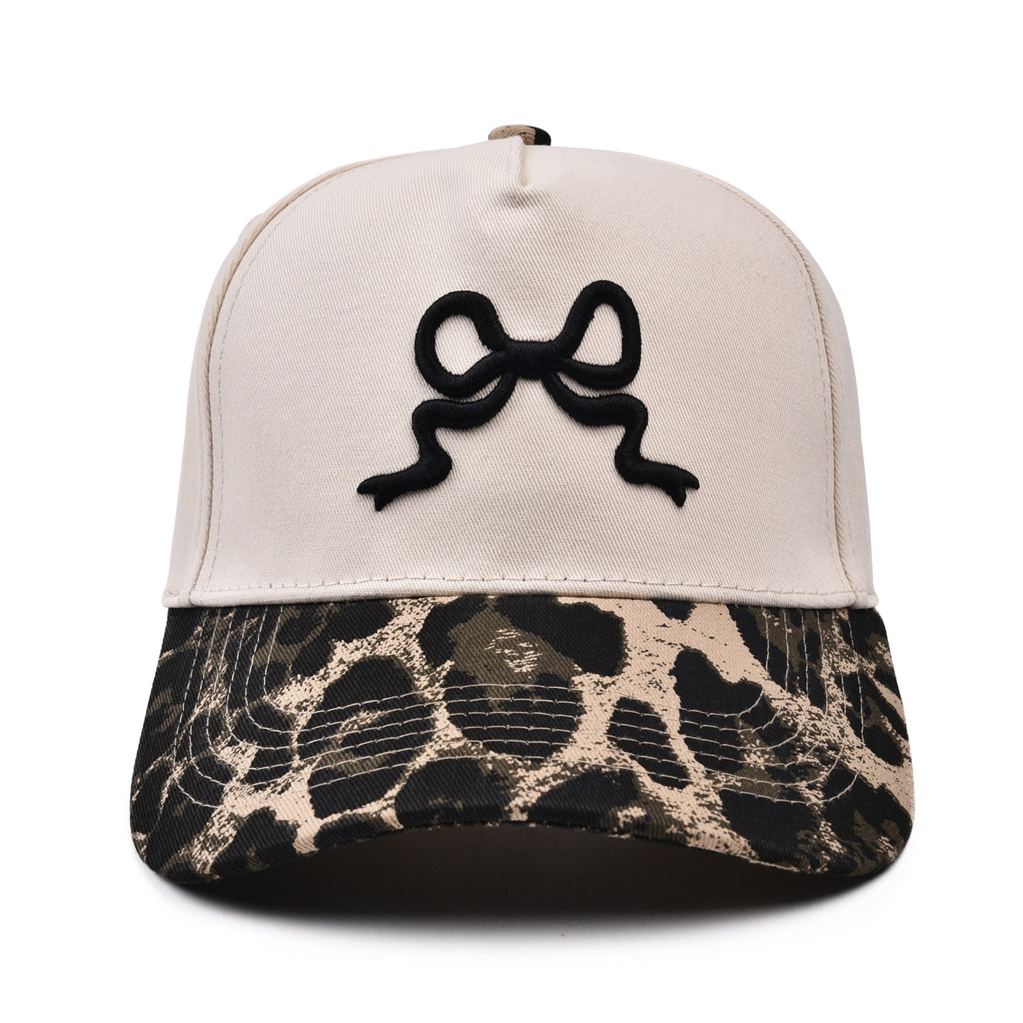 Leopard Print Canvas Hat with Embroidery Bow