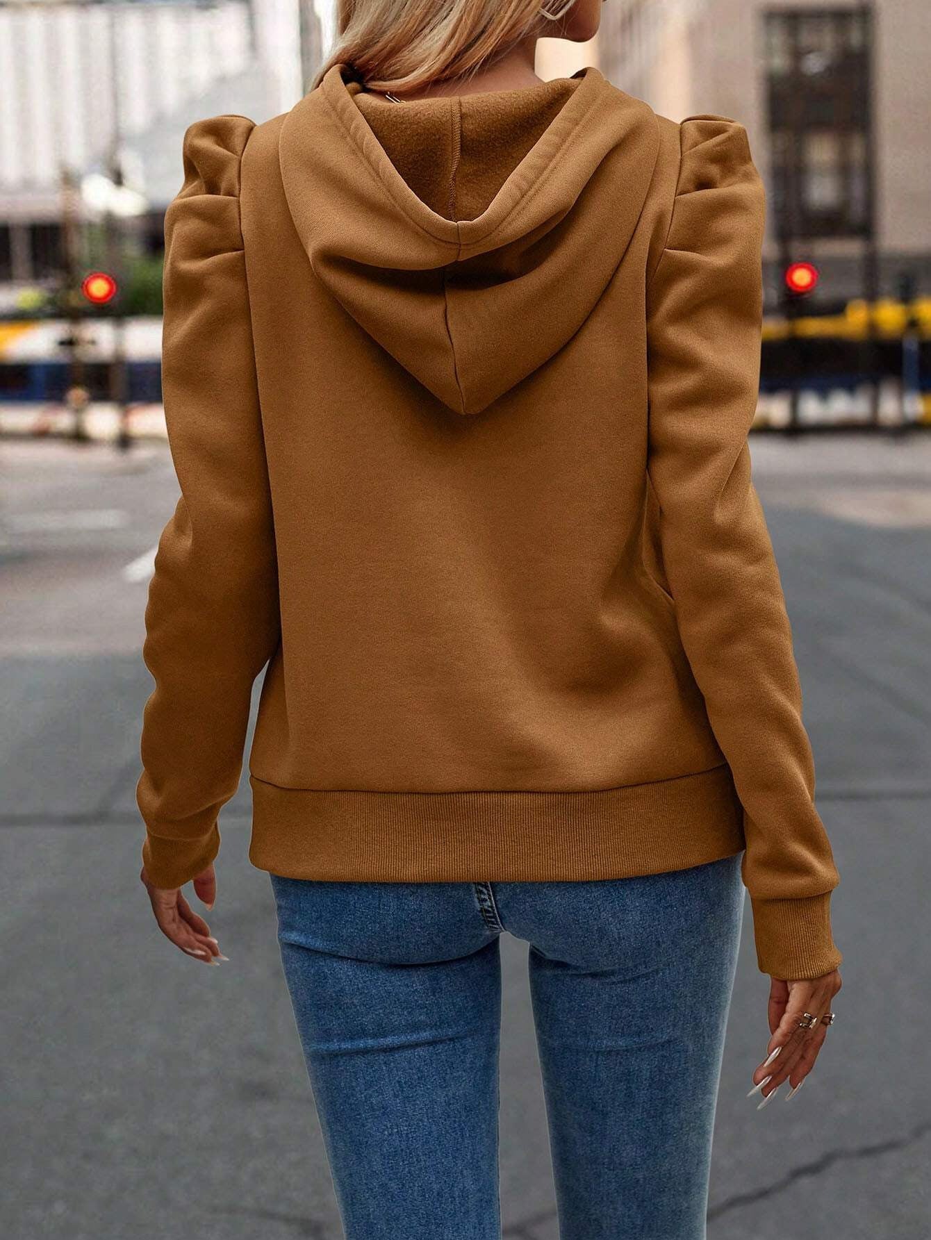 Ruched Puff Long Sleeve Hoodie