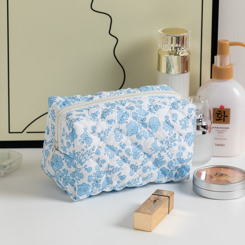 Custom Embroidered Floral Quilted Cosmetic Bag