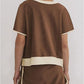 2Pcs Set Colorblock Edge Drop Shoulder T Shirt and Skirt