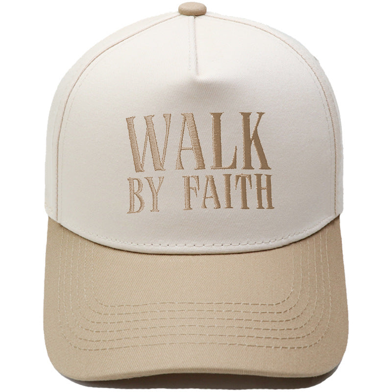 "Walk by Faith" Embroidered Retro Color-Block Trucker Hat