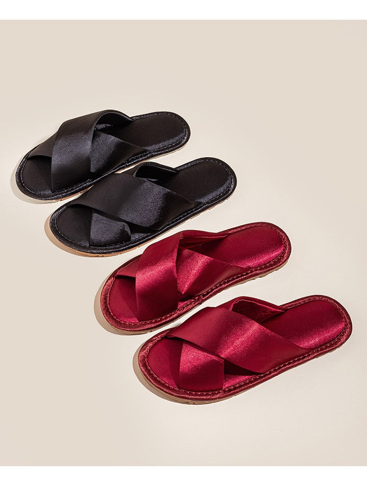 Women's Satin Cross-Strap Slide Slippers