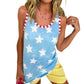Sky Blue Tie Dye Star Print Striped Trim Round Neck Casual Tank Top