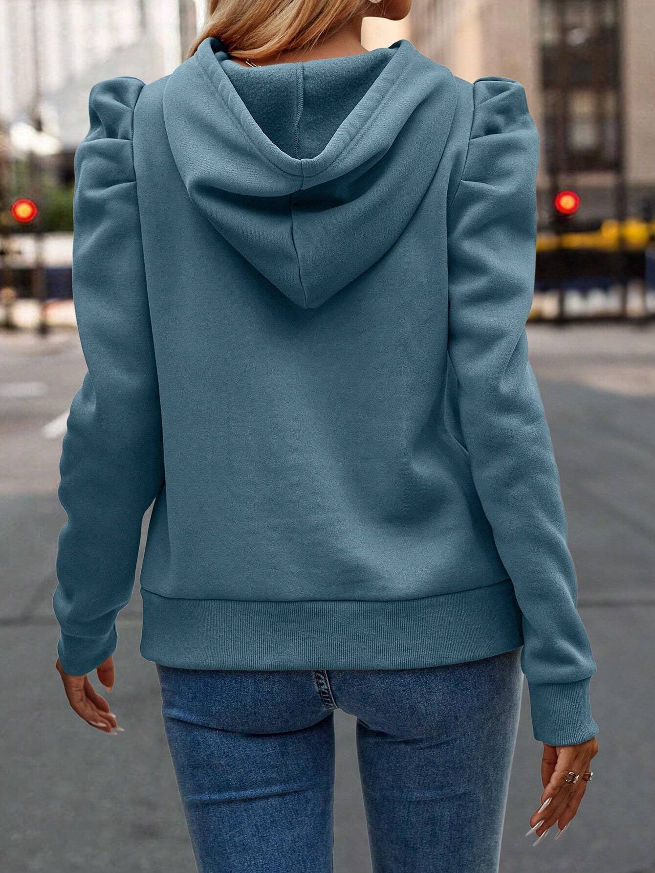 Ruched Puff Long Sleeve Hoodie