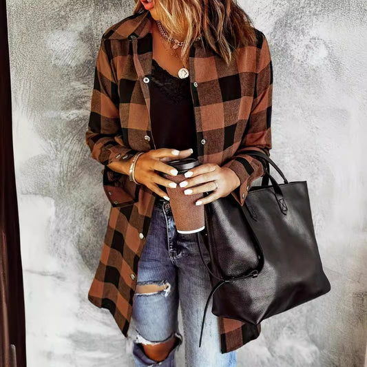 Plaid Brushed Button Midi Shirt