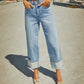 High Rise Straight Cuff Jeans