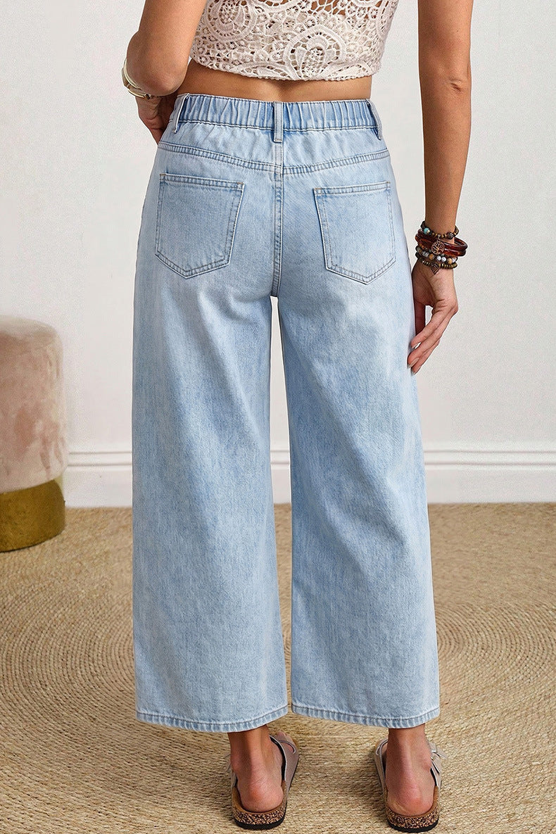 Square Patch Pocket Ankle-length Barrel Jeans