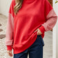 Oversized Gingham Colorblock Long Sleeve Sweatshirt