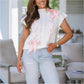 Cable Knit Colorblock Satin Bowknot Short Sleeve Sweater