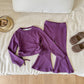 Girls' slim-fit solid color top and flared pants suit