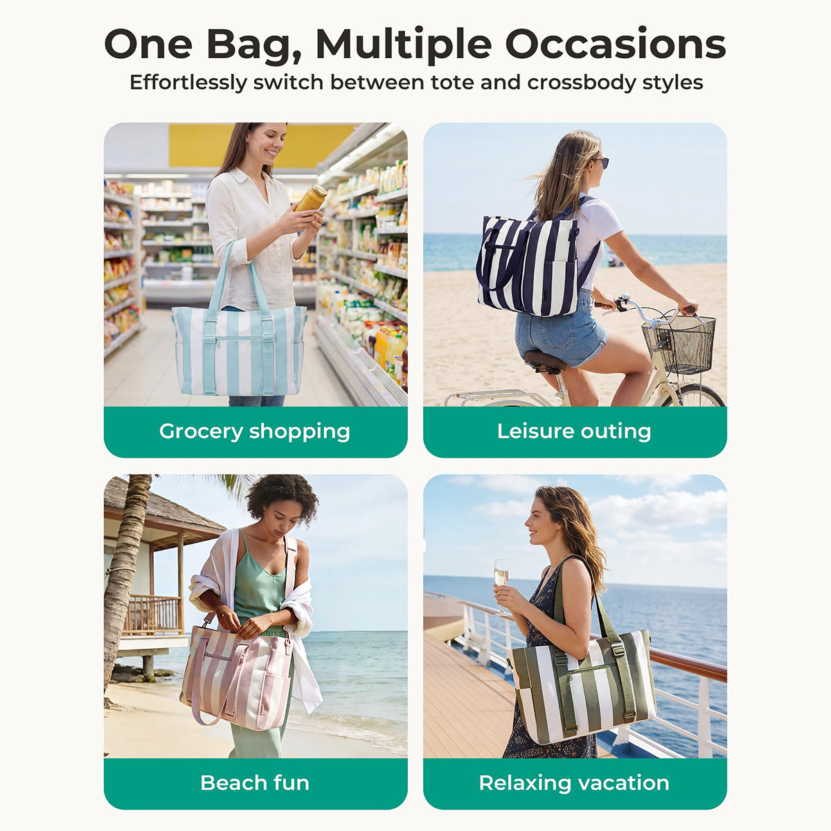 Nautical Multi-Pocket Large Capacity Beach Tote