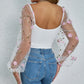 Floral Embroidery Off Shoulder Lantern Sleeve Curved Hem Top